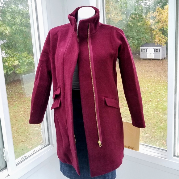 24 Hour Price drop J.Crew Wine Italian Stadium Wool Cocoon Coat Size8 - Picture 6 of 13
